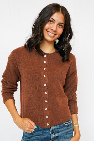 Dover Button Front Cardigan Sweater in Heather Mahogany