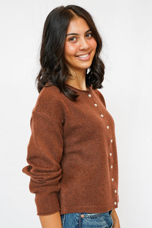 Dover Button Front Cardigan Sweater in Heather Mahogany