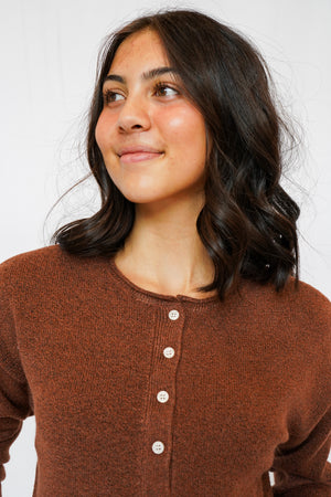 Dover Button Front Cardigan Sweater in Heather Mahogany