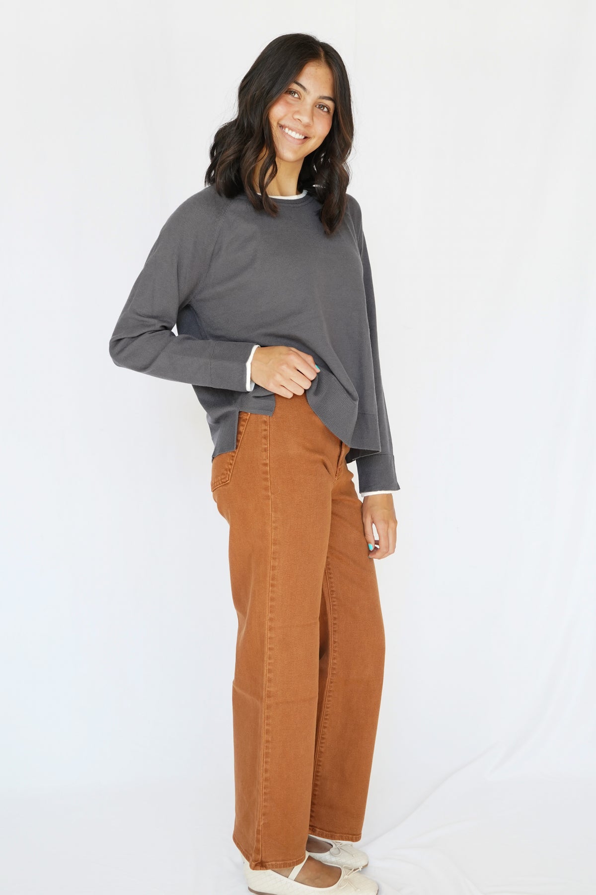 Wide Leg Trouser Jeans in Rust