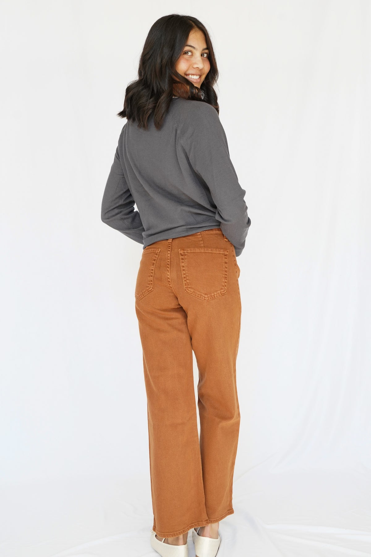 Wide Leg Trouser Jeans in Rust