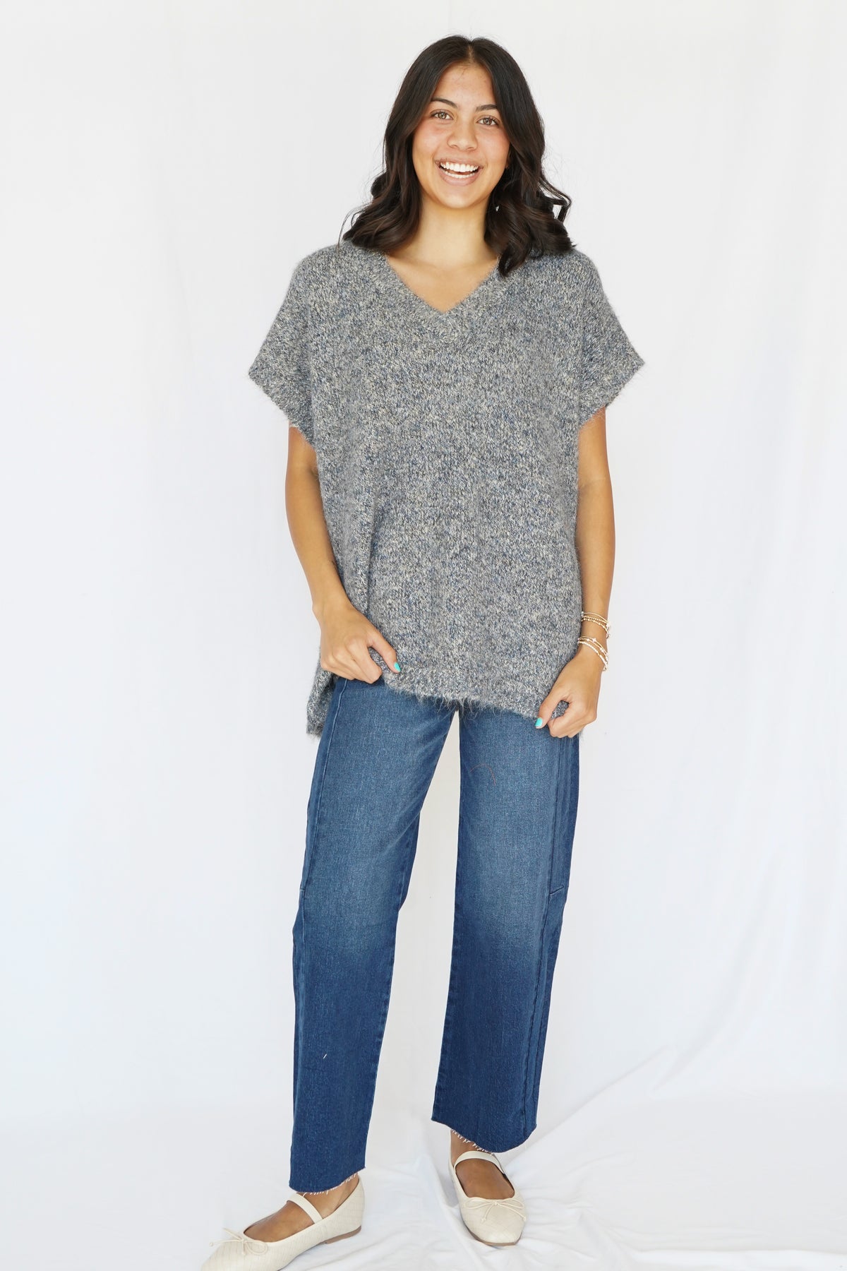 Katie Oversized Sweater Vest in Denim Blue