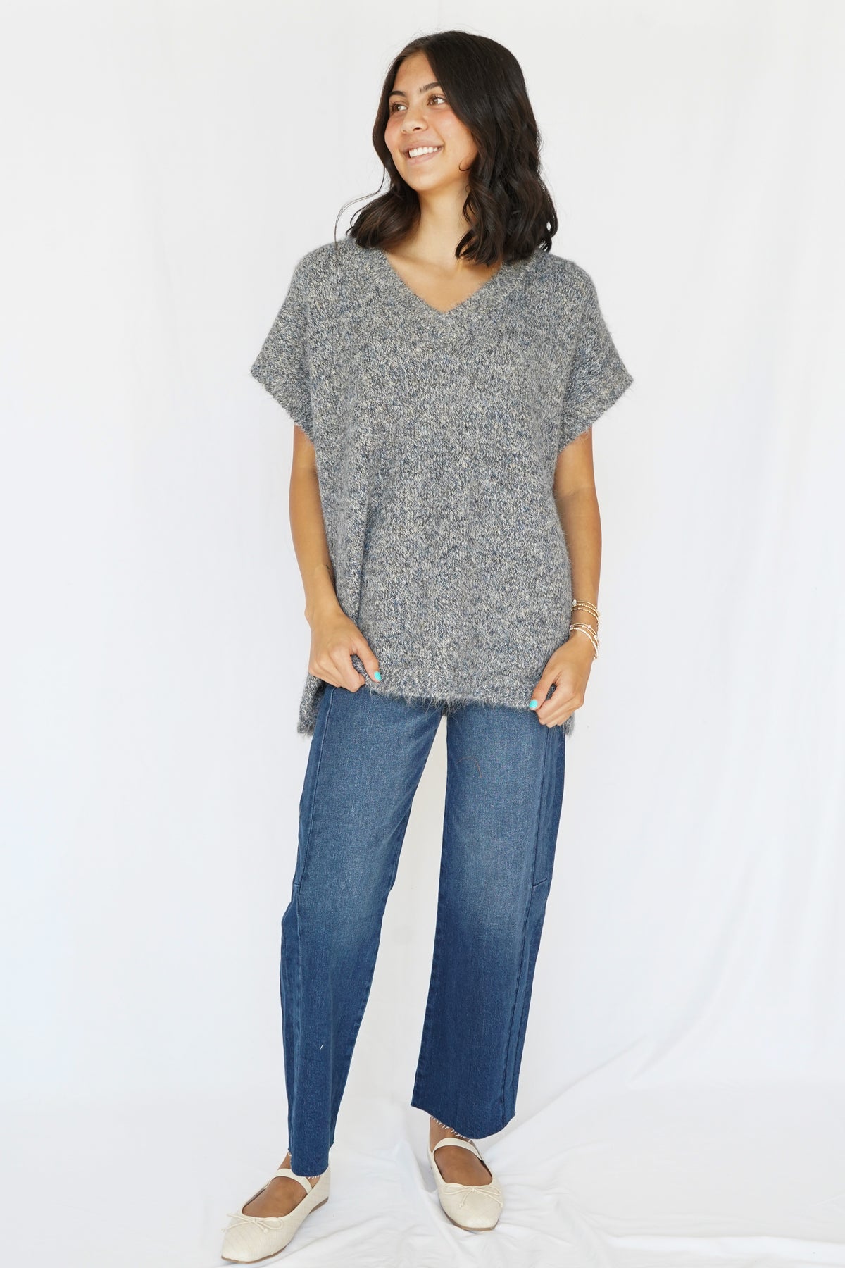 Katie Oversized Sweater Vest in Denim Blue