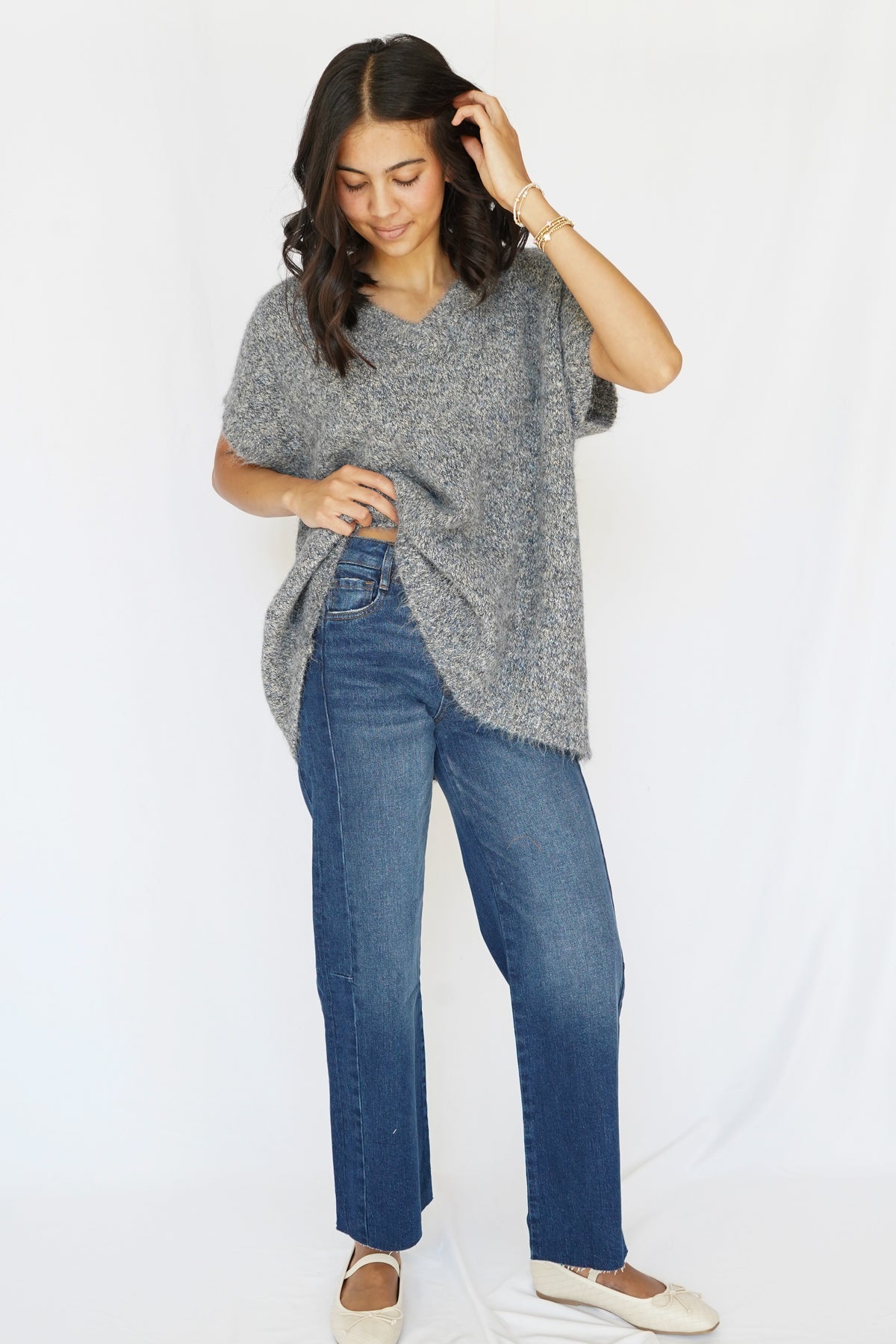 Katie Oversized Sweater Vest in Denim Blue