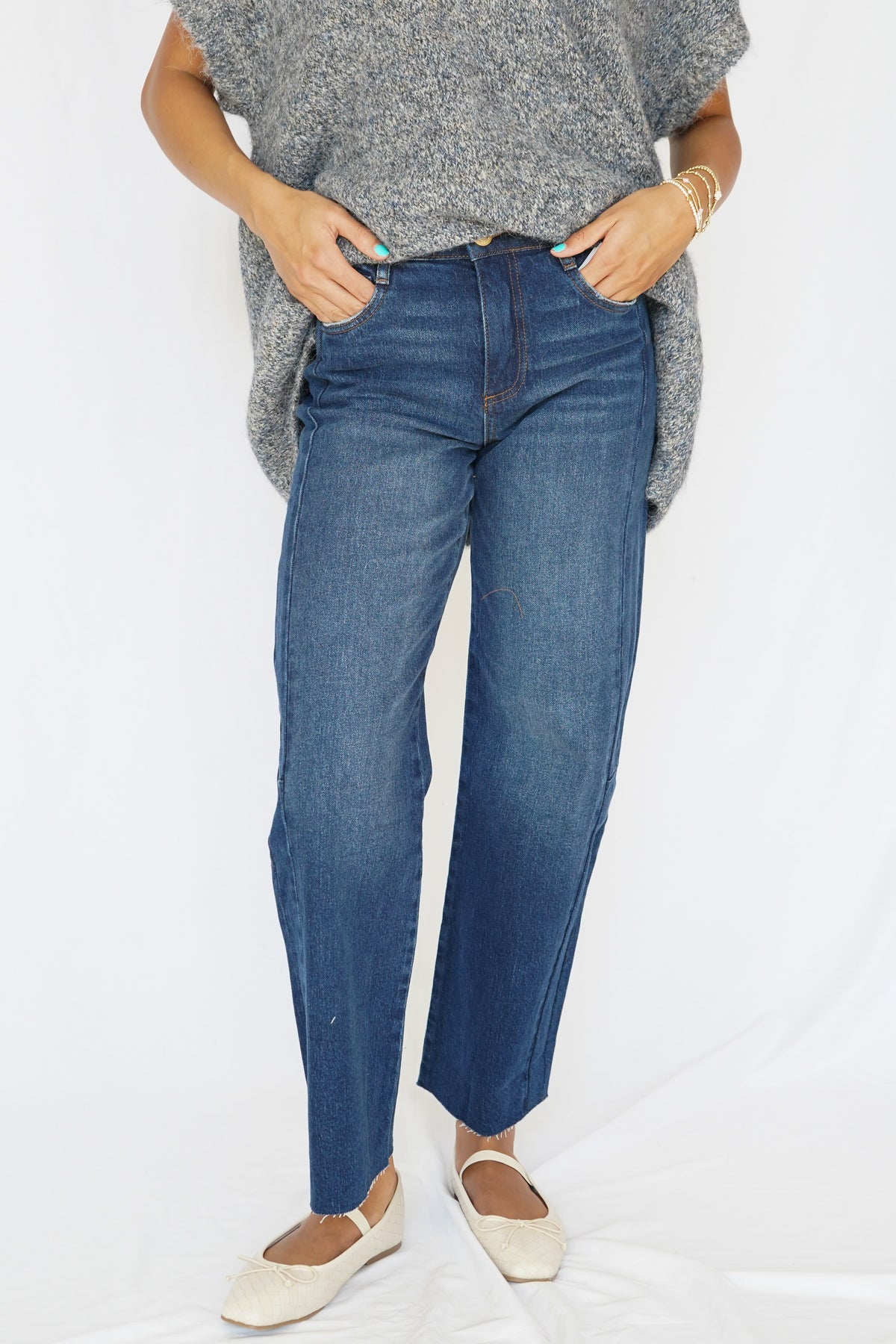KUT Meg High Rise Wide Leg Side Panel Raw Hem Jean in Curator