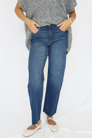 KUT Meg High Rise Wide Leg Side Panel Raw Hem Jean in Curator