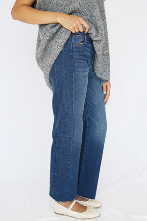 KUT Meg High Rise Wide Leg Side Panel Raw Hem Jean in Curator