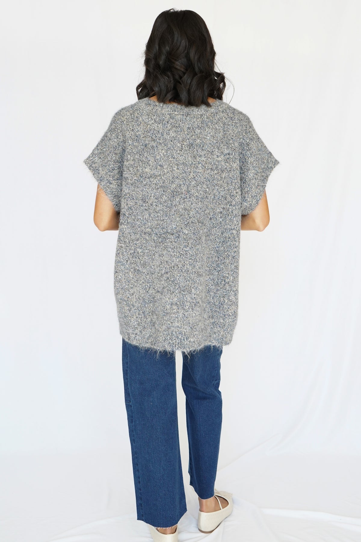 Katie Oversized Sweater Vest in Denim Blue