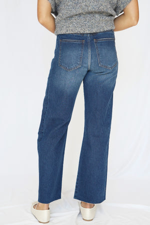 KUT Meg High Rise Wide Leg Side Panel Raw Hem Jean in Curator