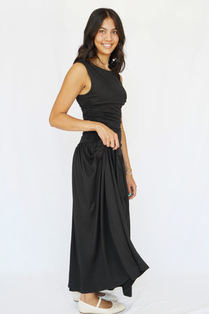 Anniston Ruched Side Sleeveless Dress in Black