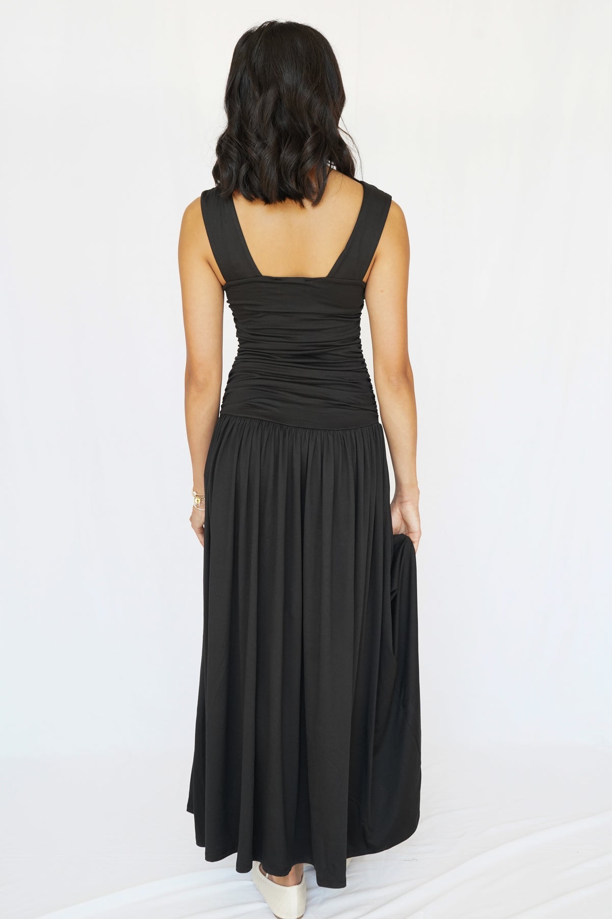 Anniston Ruched Side Sleeveless Dress in Black
