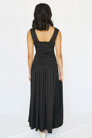 Anniston Ruched Side Sleeveless Dress in Black