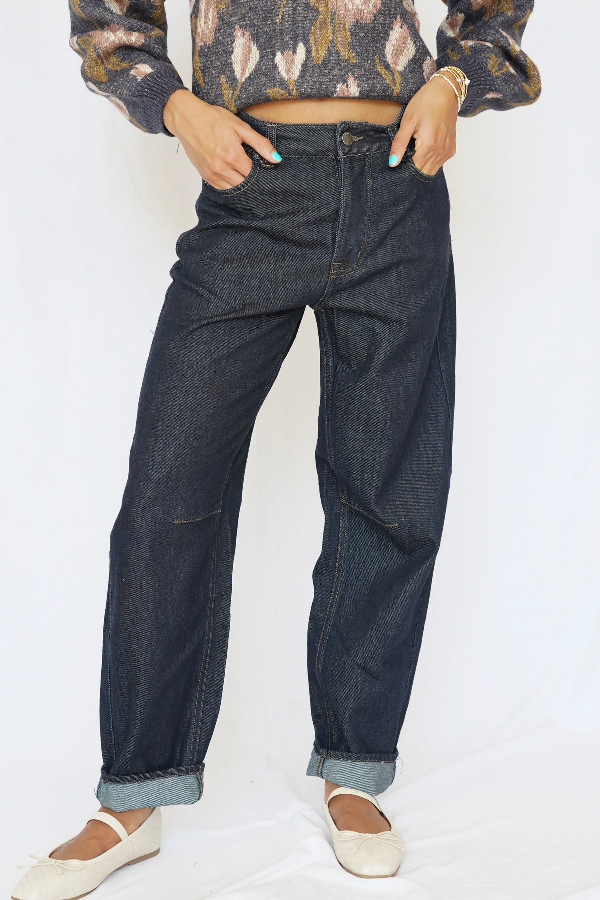 Reyna Mid Rise Barrel Jean in Dark Indigo