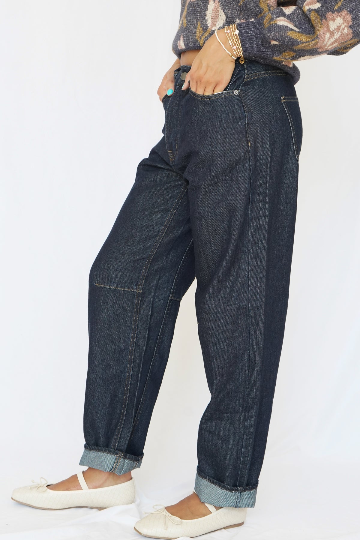 Reyna Mid Rise Barrel Jean in Dark Indigo