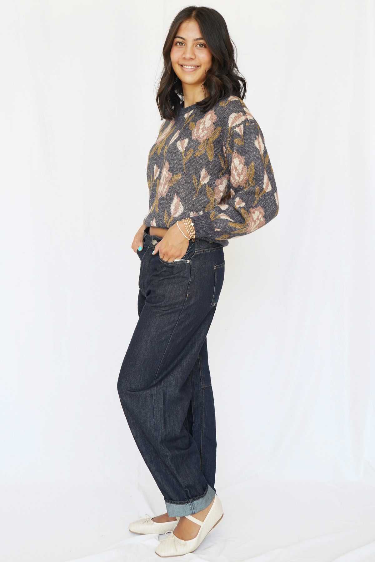 Reyna Mid Rise Barrel Jean in Dark Indigo