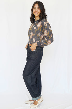 Reyna Mid Rise Barrel Jean in Dark Indigo