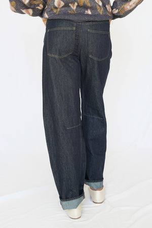 Reyna Mid Rise Barrel Jean in Dark Indigo