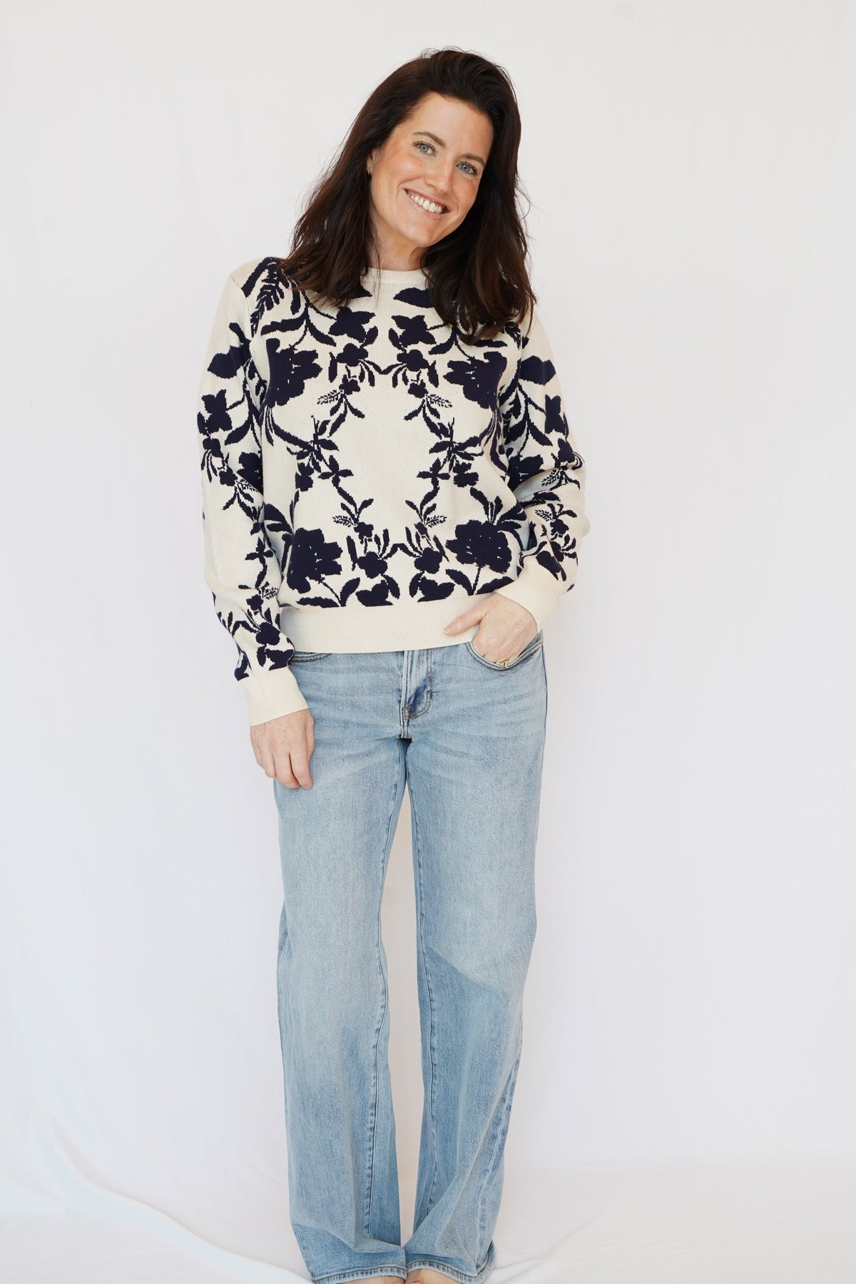 Lyon Printed Sweater in Navy