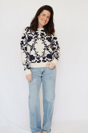 Lyon Printed Sweater in Navy