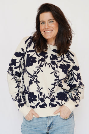 Lyon Printed Sweater in Navy