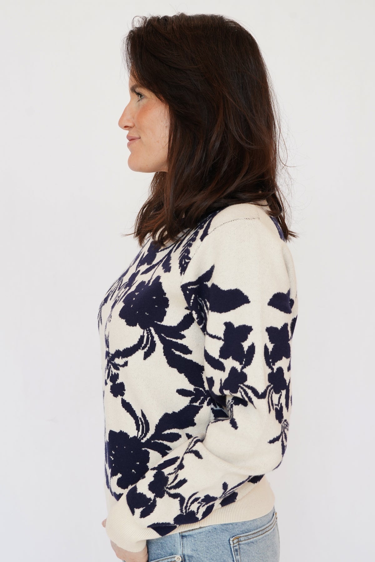 Lyon Printed Sweater in Navy