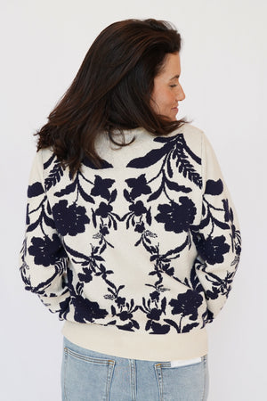 Lyon Printed Sweater in Navy