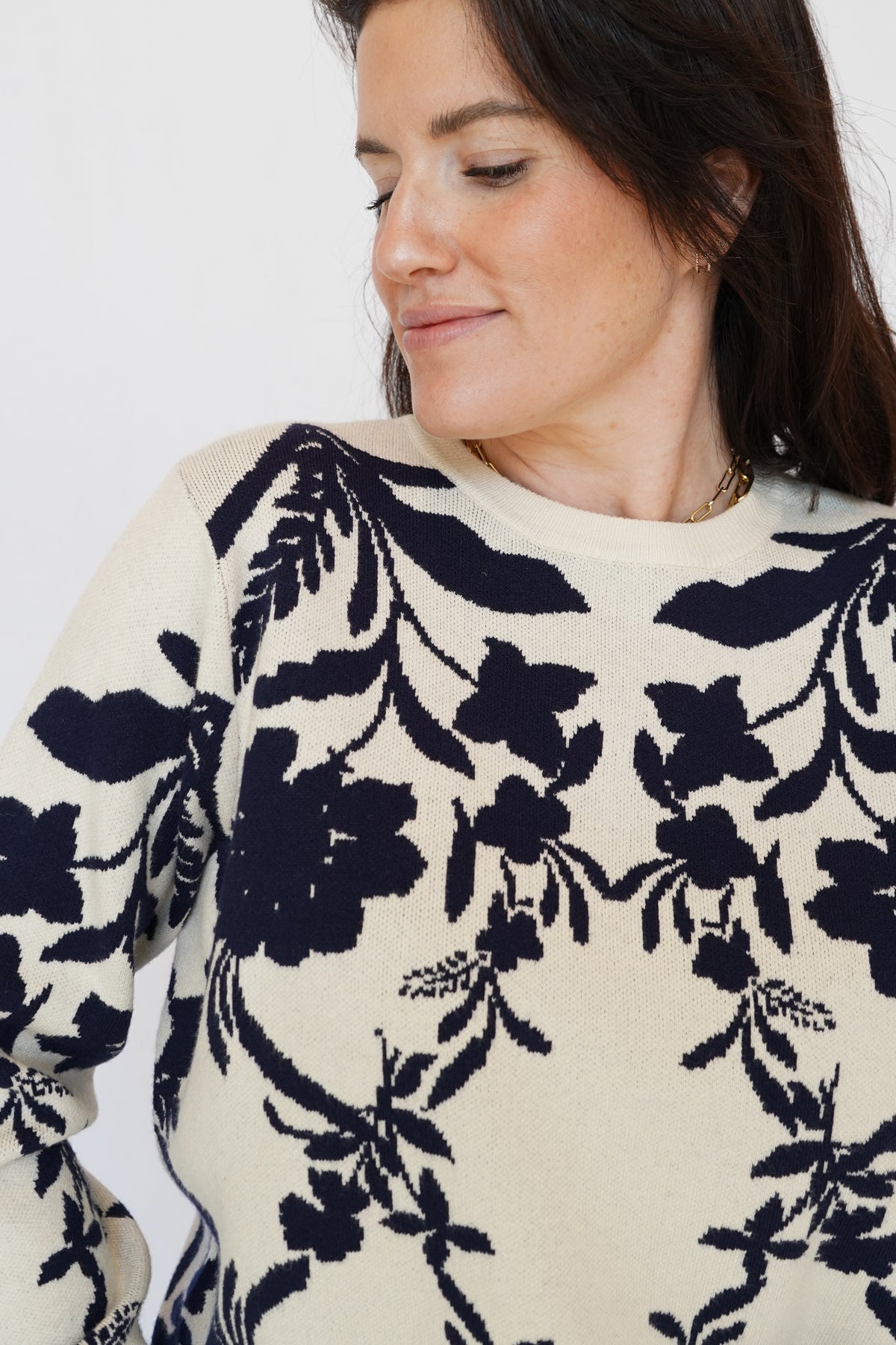 Lyon Printed Sweater in Navy