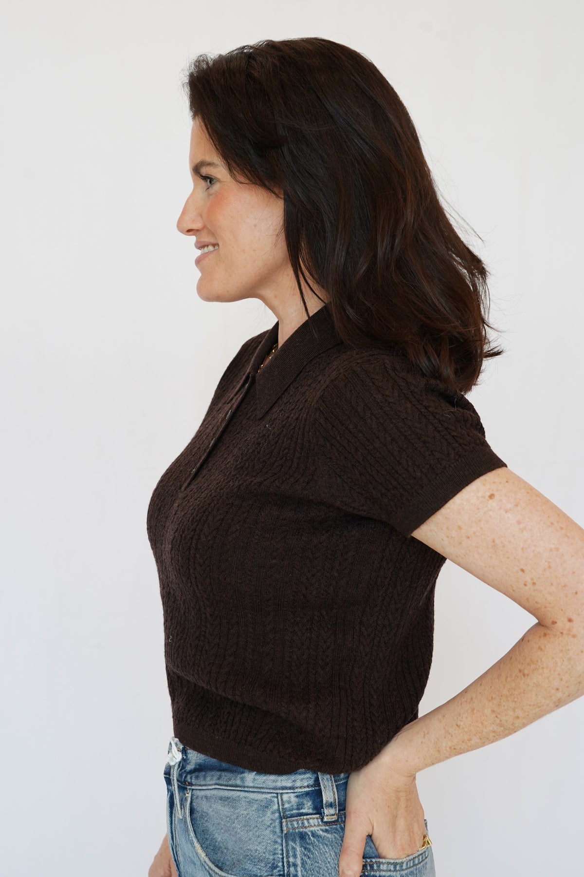 Good American The Micro Cable Polo in Brown