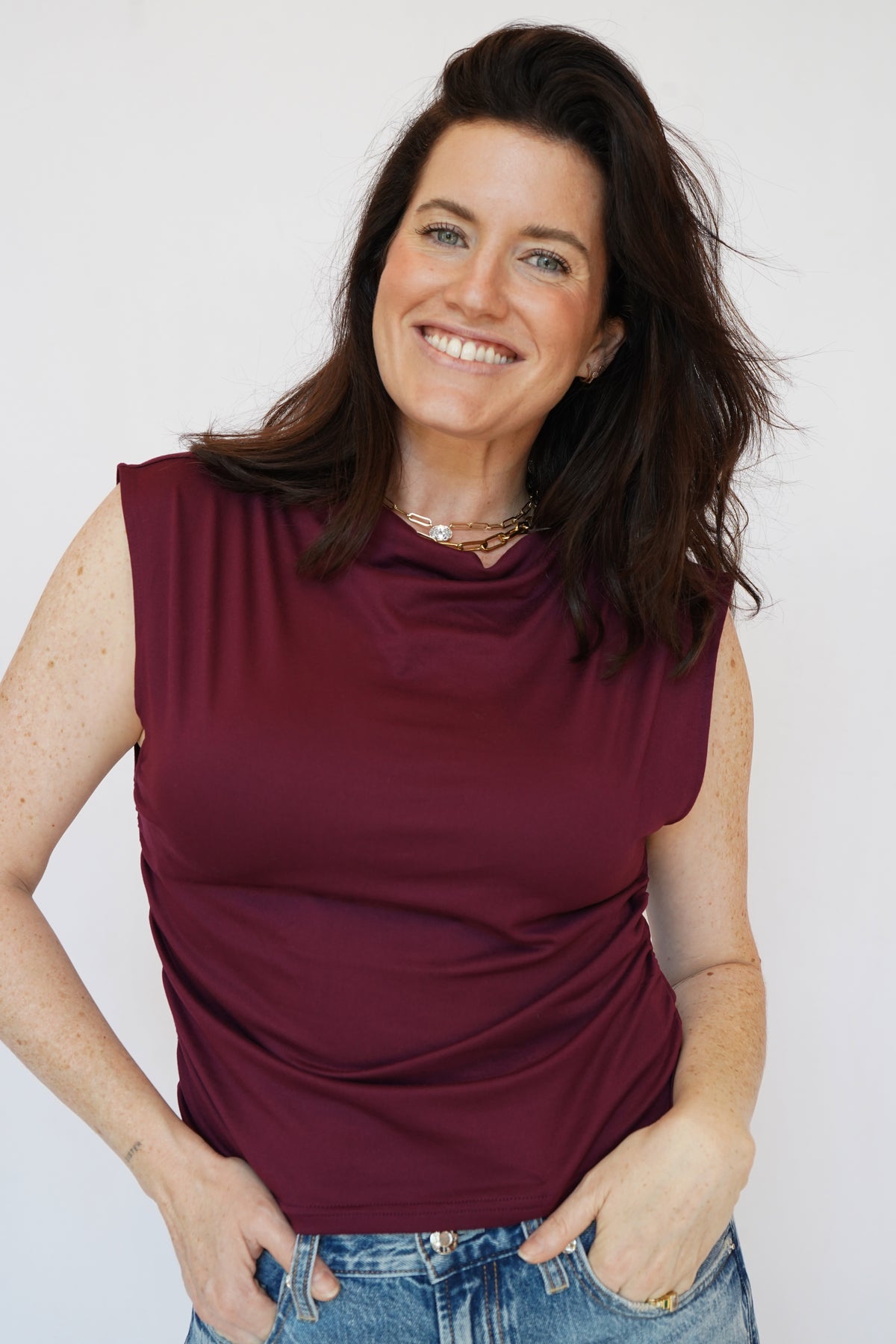 Stevie Boat Neck Top in Burgundy