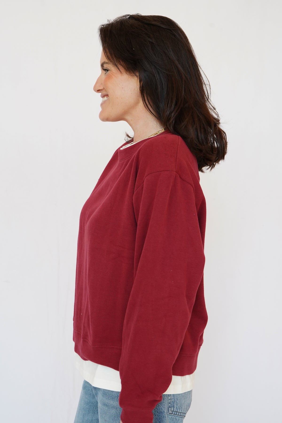 Layered Crewneck Sweatshirt in Cranberry