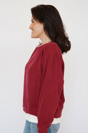 Layered Crewneck Sweatshirt in Cranberry