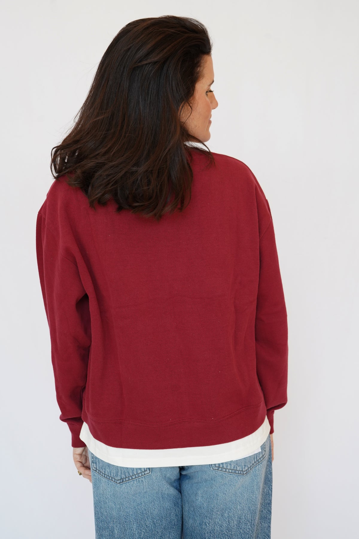 Layered Crewneck Sweatshirt in Cranberry