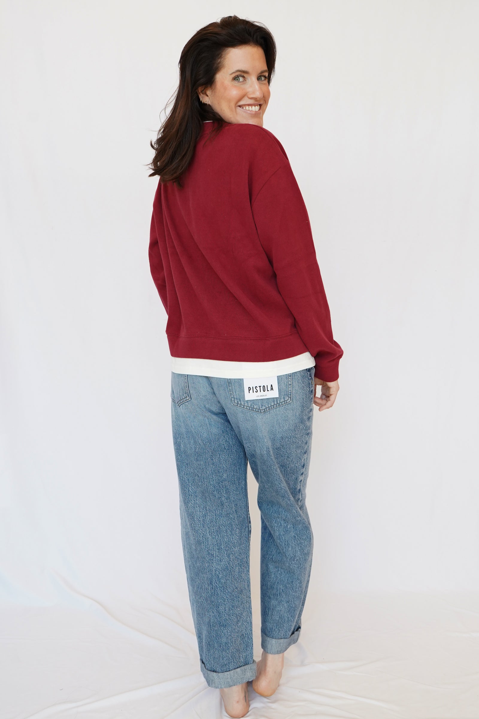Layered Crewneck Sweatshirt in Cranberry