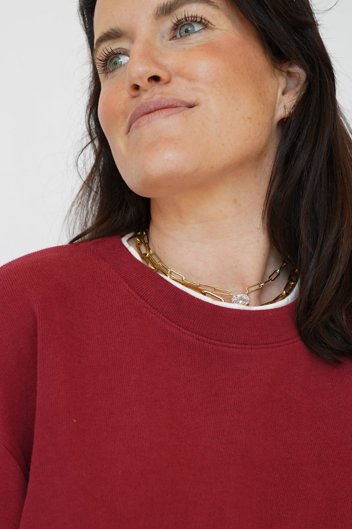 Layered Crewneck Sweatshirt in Cranberry