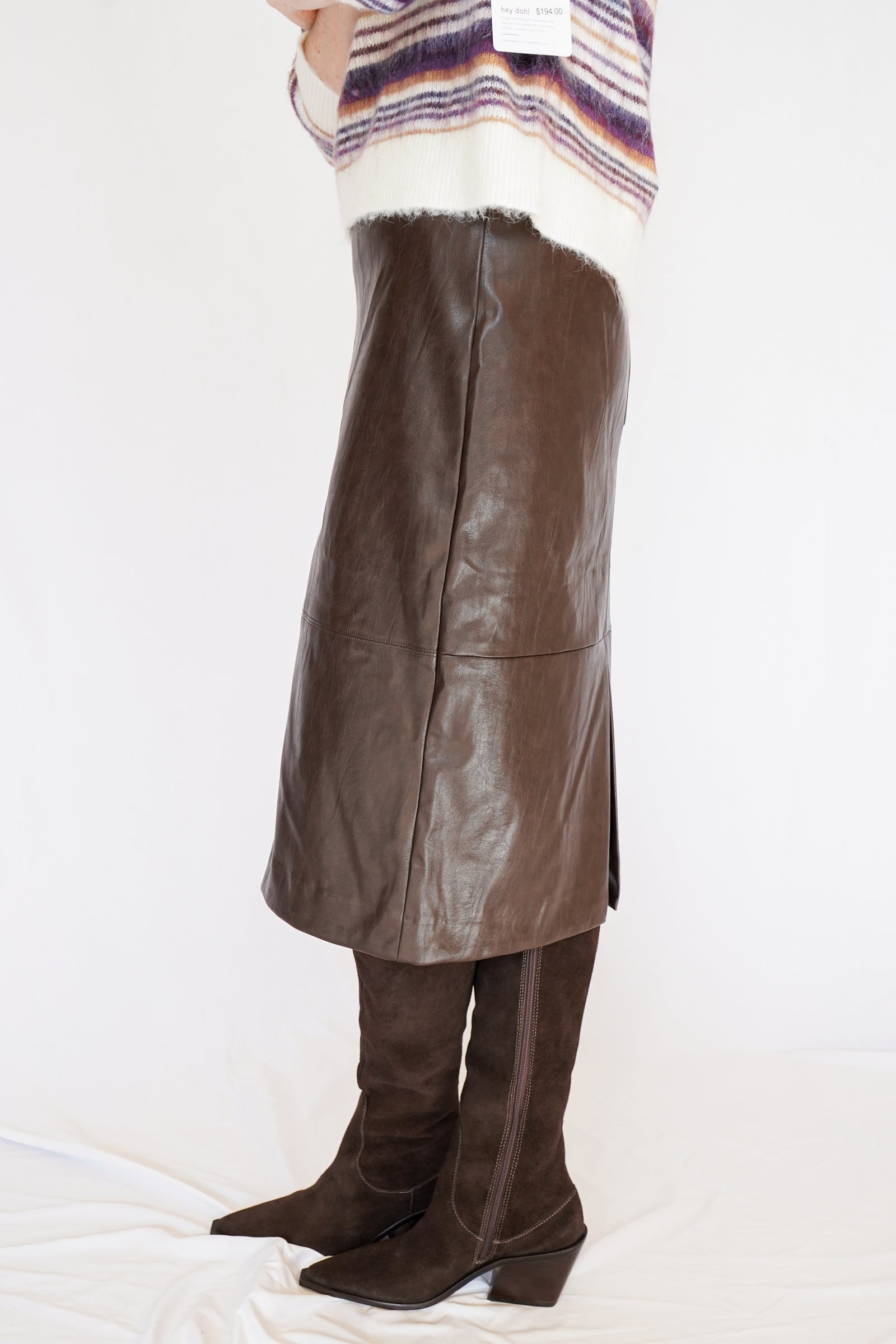 Sienna Faux Leather Pencil Skirt in Brown