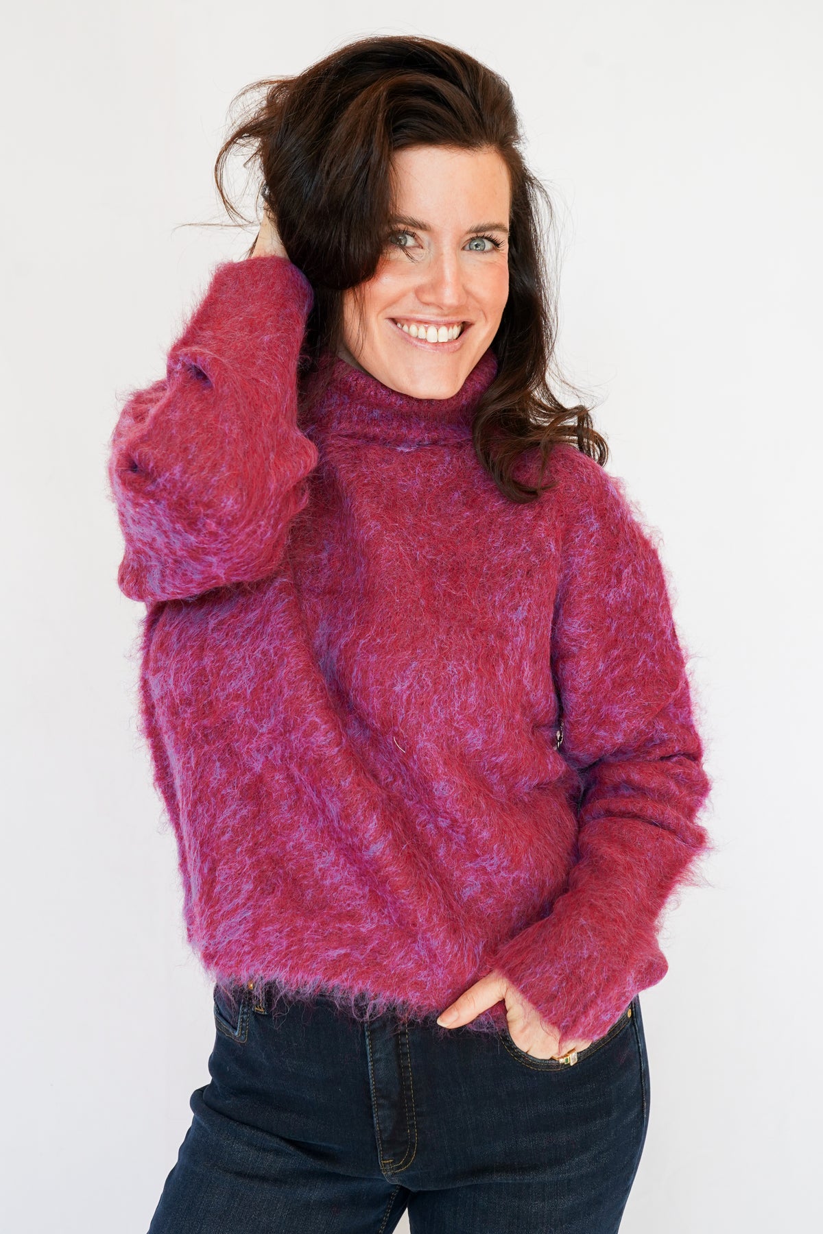 Bella Dahl Turtle Neck Sweater in Fuschia Cloud