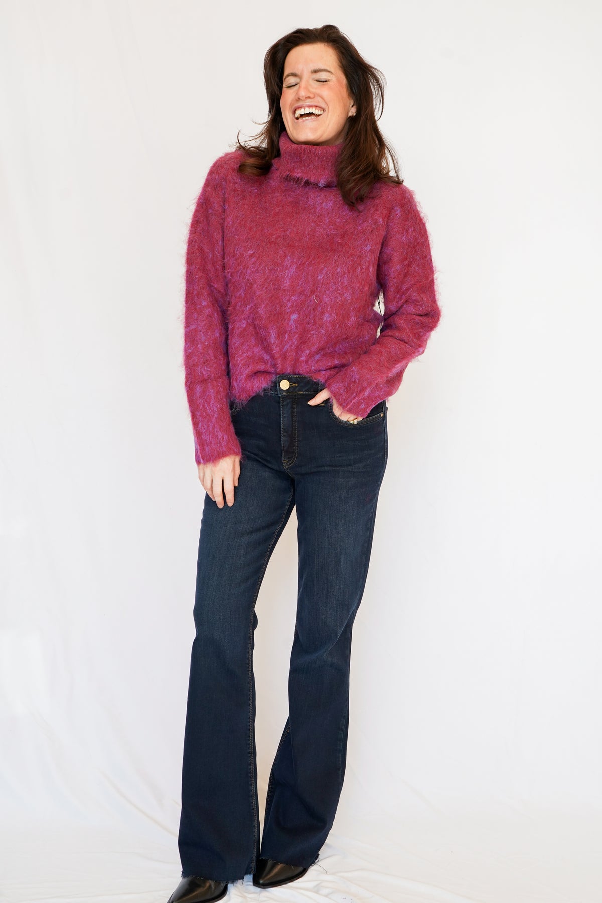 Bella Dahl Turtle Neck Sweater in Fuschia Cloud