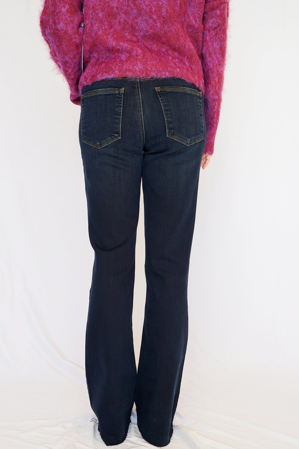 KUT Ana High Rise Fab Ab Flare Raw Hem Jean in Wave