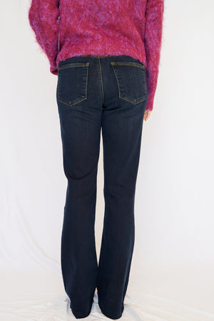 KUT Ana High Rise Fab Ab Flare Raw Hem Jean in Wave