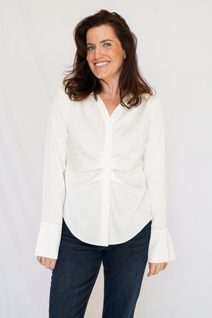 Canal Pleat Front Shirt in Ivory