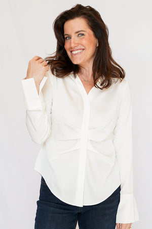 Canal Pleat Front Shirt in Ivory