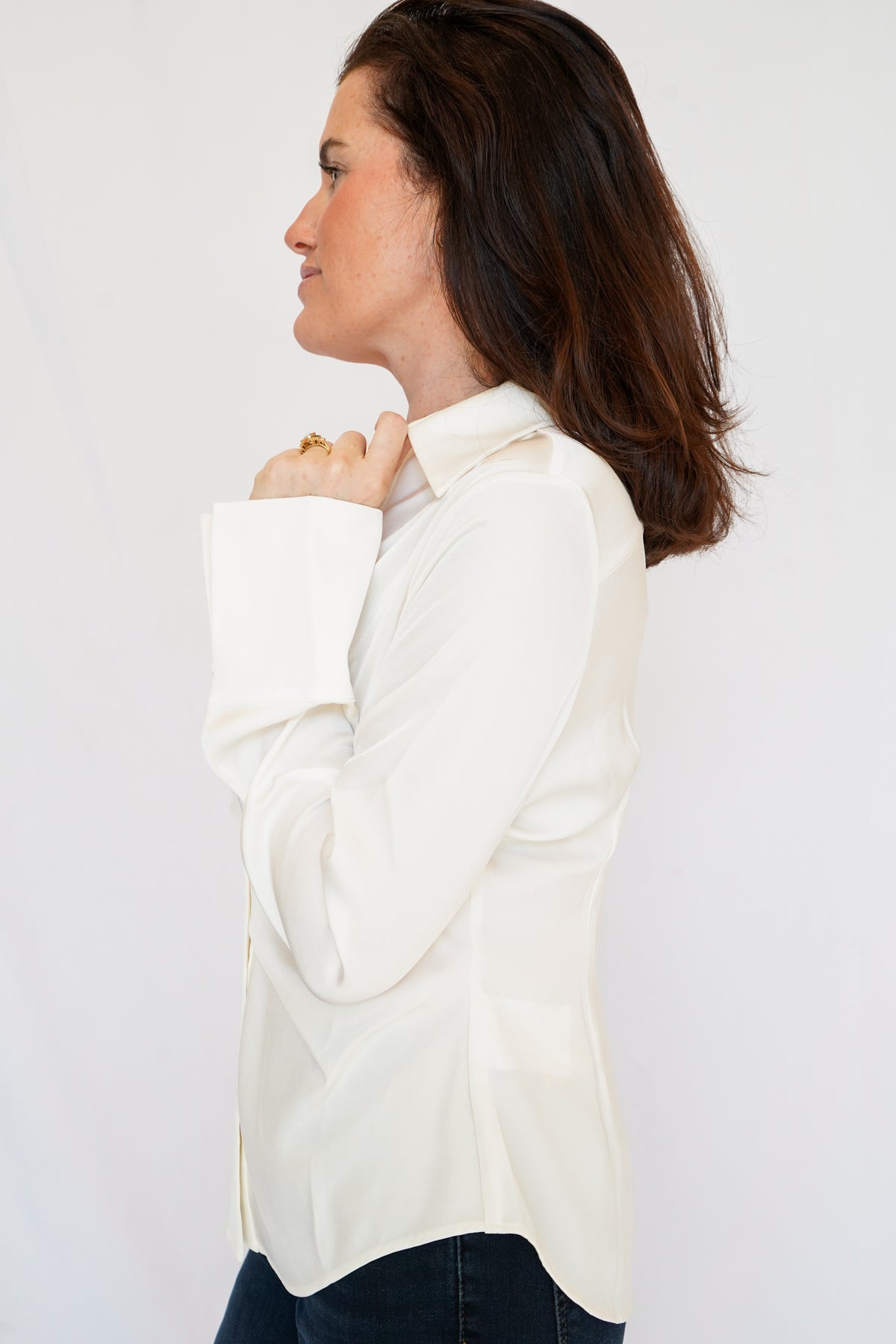 Canal Pleat Front Shirt in Ivory