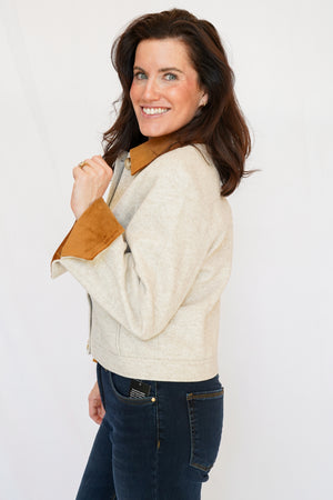 Luc Corduroy Collar Short Jacket in Beige