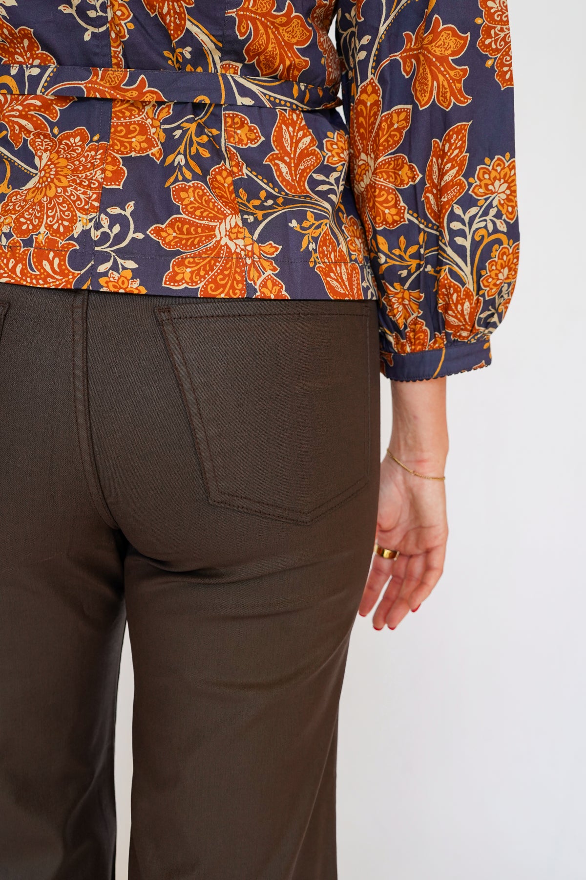 KUT Meg Coated High RiseWide Leg Wide Jean in Chocolate