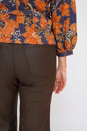 KUT Meg Coated High RiseWide Leg Wide Jean in Chocolate