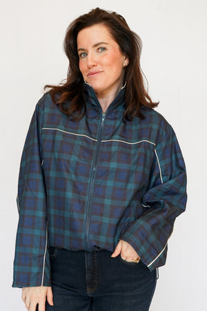 Millie Plaid Zip-Up Jacket in Teal Navy Black