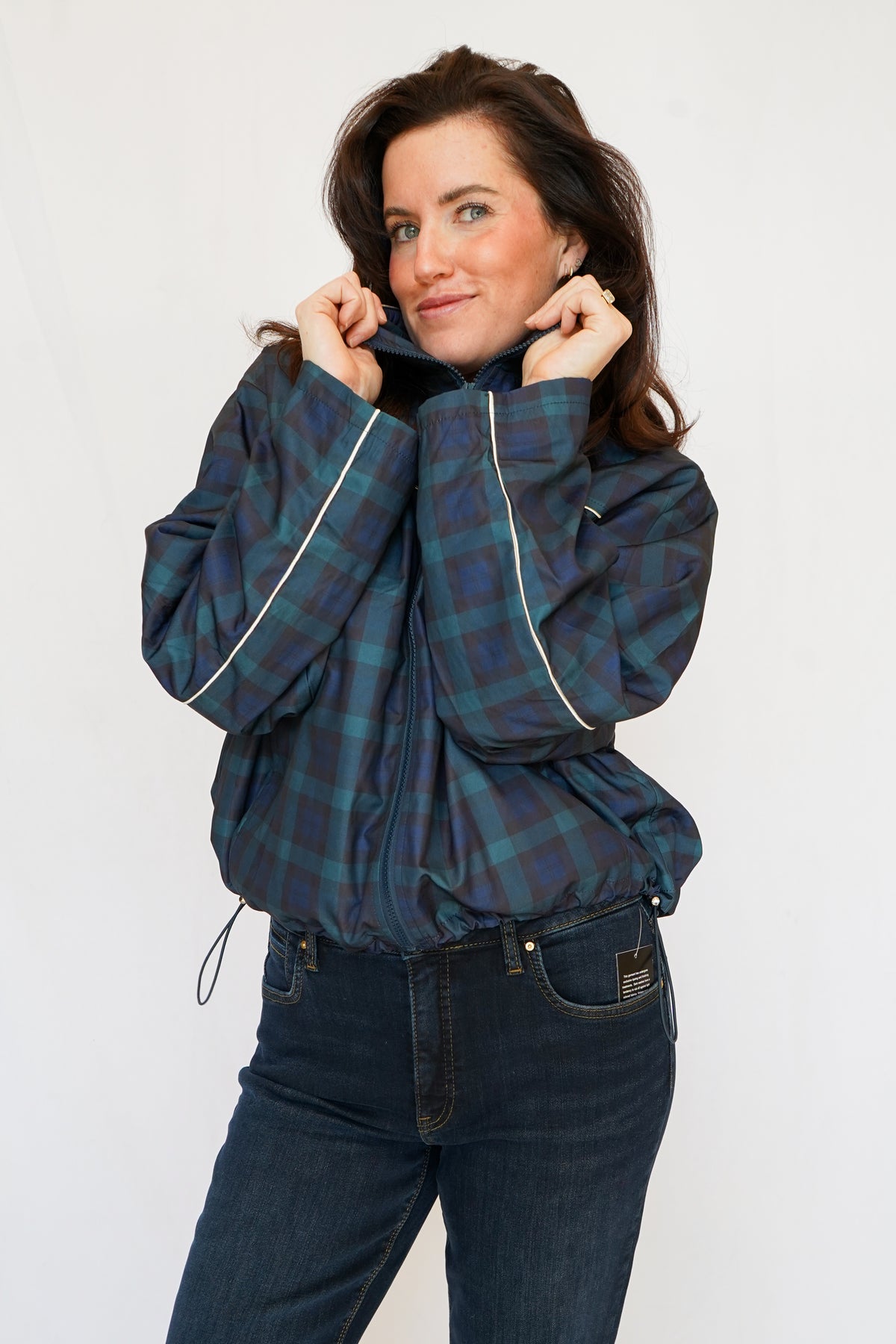Millie Plaid Zip-Up Jacket in Teal Navy Black