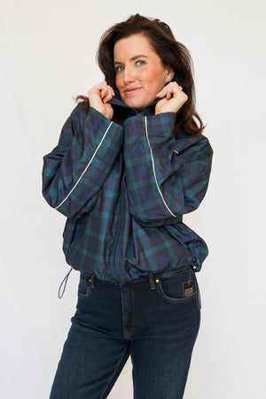 Millie Plaid Zip-Up Jacket in Teal Navy Black