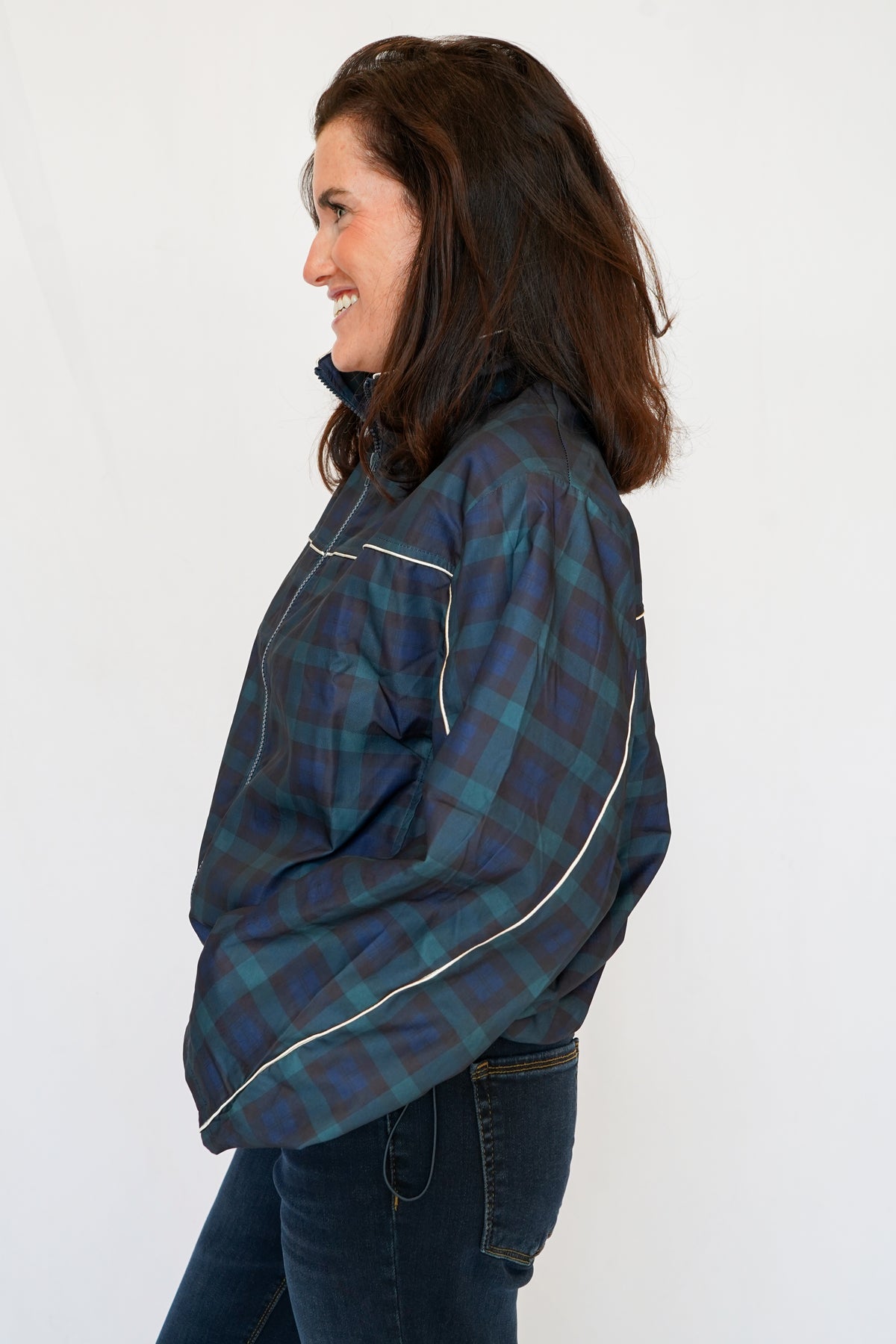 Millie Plaid Zip-Up Jacket in Teal Navy Black