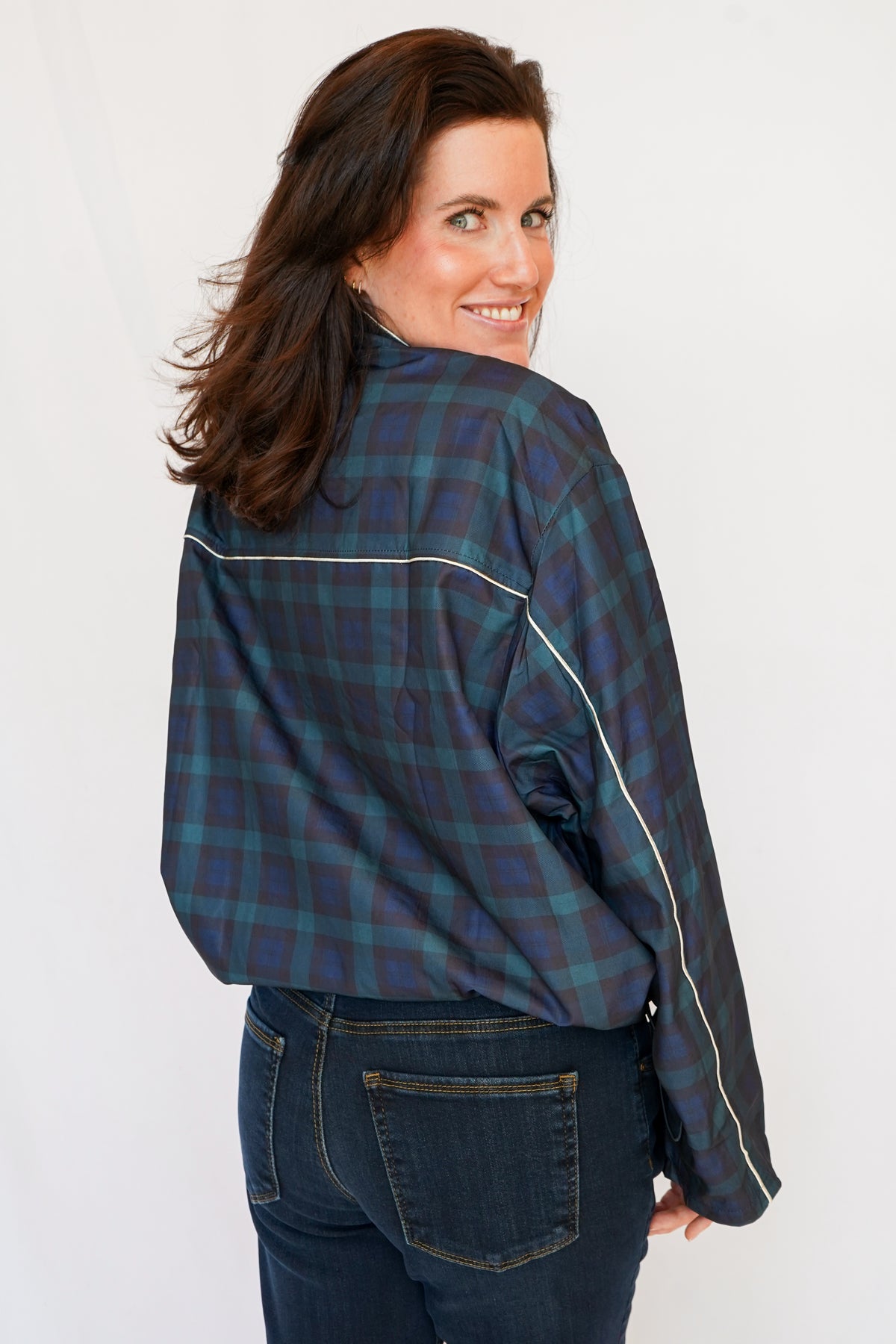 Millie Plaid Zip-Up Jacket in Teal Navy Black